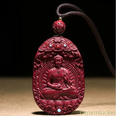 Natural Cinnabar Handcarved Twelve Zodiac Buddha Statue Pendant Amulet Necklace 07FC0E-D4 - KOEEK