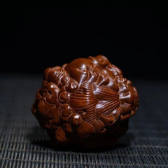 Boxwood Wood Carved Pixiu Holding Ball 6cm Handheld Worry Piece Car Pendant 07FC0E-D4 - KOEEK