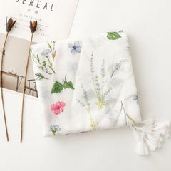Women White Garden Floral Stole Scarf Summer Spring Soft Breathable Thin Shawl 07FC0E-D4 - KOEEK