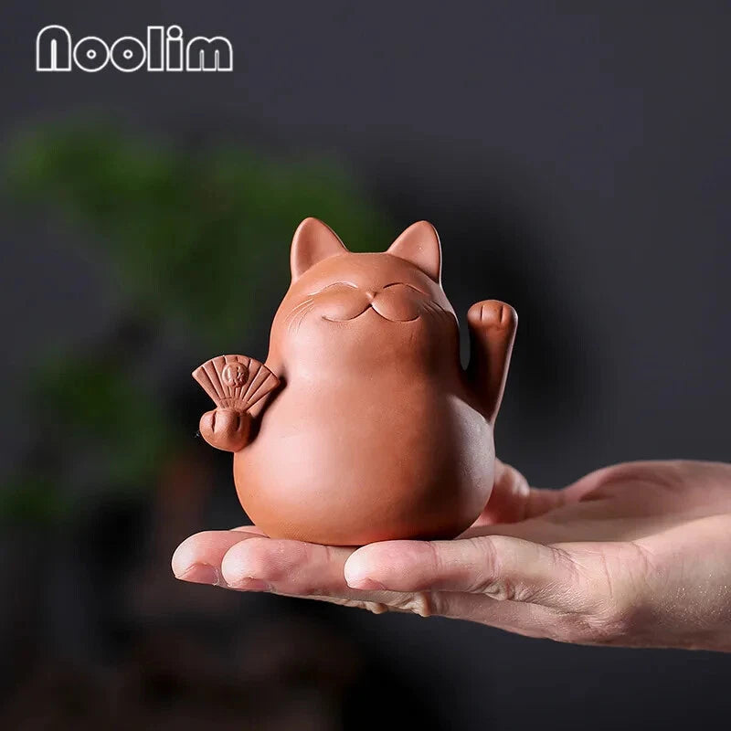 Purple Clay Cat Tea Pet Handmade Cute Small Animal Figurines Decoration 07FC0E-D4 - KOEEK