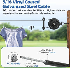 Outdoor clothesline set,150foot black PVCcoated galvanized clothesline pulleyset 07FC0E-D4 - KOEEK