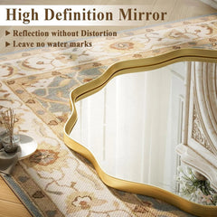 Gold Scalloped Circle Mirror,20" Wavy Edge Round Wall Mirror with Tempered Glass 07FC0E-D4 - KOEEK