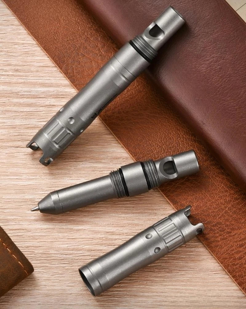 Titanium Emergency Survival Safety Whistle with Mini Ballpoint Pen EDC Outdoor 07FC0E-D4 - KOEEK