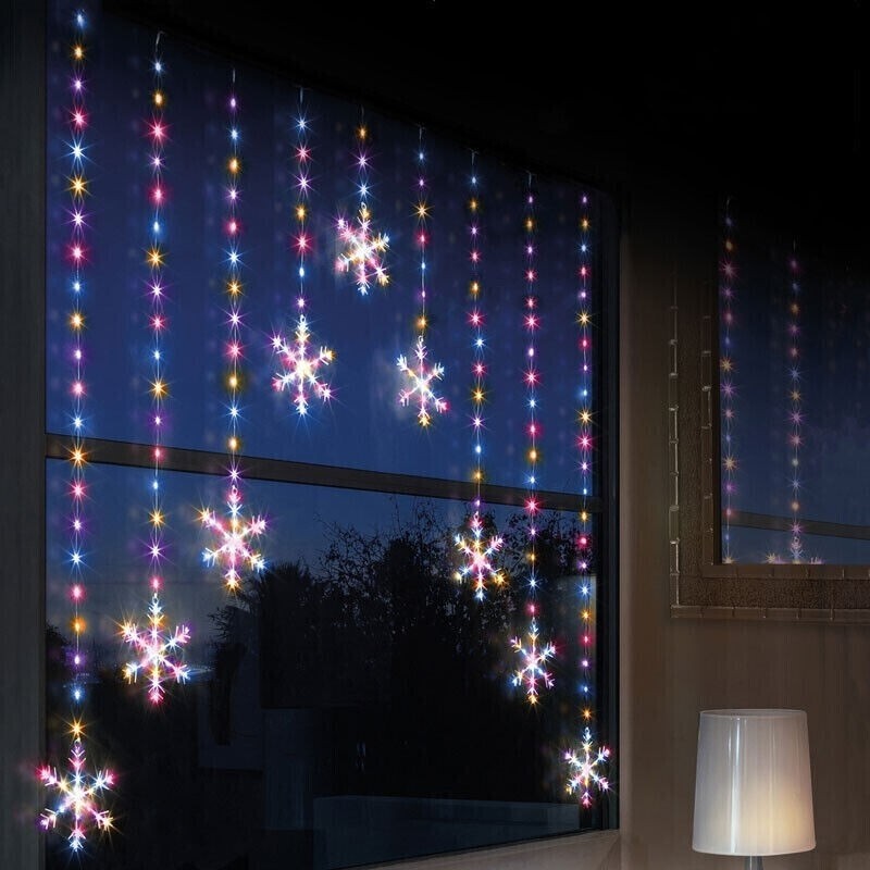 Premier 339 Rainbow Multicolour LED Snowflake Window Curtain Christmas Lights PREMIER - KOEEK