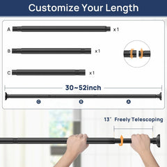 Matte black shower curtain rod, adjustable length (30 to 52 inches) 07FC0E-D4 - KOEEK