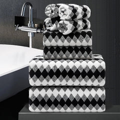 8-piece bathroom towel set (black and white) | 2 extra-large bath towels 07FC0E-D4 - KOEEK