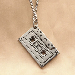 Retro Cassette Tape Necklace Stainless Steel Pendant Chain Rock Jewelry Gift 23" 07FC0E-D4 - KOEEK
