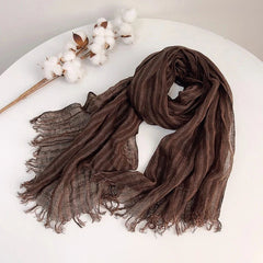 Mens Flax Linen Cotton Striped Breathable Brown Scarf Unisex Shawl Neckerchief 07FC0E-D4 - KOEEK