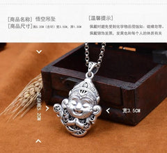 Wukong Qi Tian Da Sheng Sweater Chain Long Pendant Silver Plated Necklace 07FC0E-D4 - KOEEK