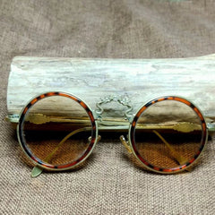 Vintage Chinese Crystal Round Glasses Tea Tint Copper Frame Eyewear Sunglasses 07FC0E-D4 - KOEEK