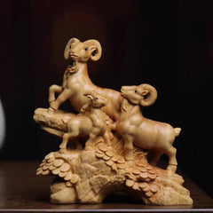 10*9*5cm Boxwood Sheep Zodiac Carving Figurine Home Decor Wood Craft Gift 07FC0E-D4 - KOEEK