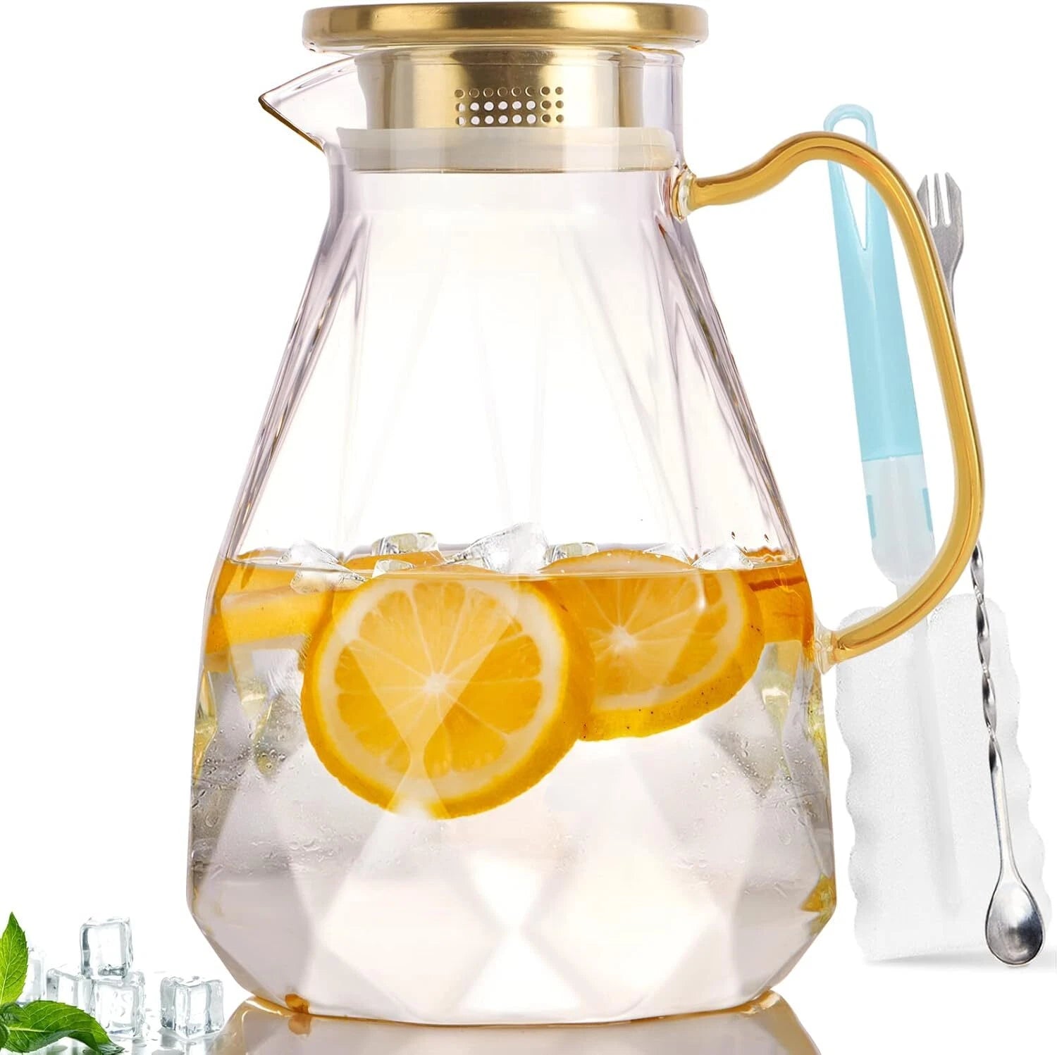 Yirilan Glass Pitcher, 2.2 Liter Water Pitcher With Lid,Iced Tea Pitcher Fridge 07FC0E-D4 - KOEEK