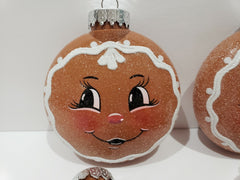 (4) Gingerbread Faces Glitter Plastic Christmas Tree Ornaments Home Decor 4.5" 07FC0E-D4 - KOEEK