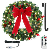 24" Prelit Christmas Wreath with LED Warm White Lights For Front Door Decoration 07FC0E-D4 - KOEEK