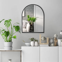 10x13 inch Black Small Arched Wall Mirror Space-Saving Design Bathroom Vanity