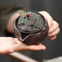 160ml Yixing Purple Clay Handmade Golden Toad Hand Grab Pot Tea Kettle Teaware 07FC0E-D4 - KOEEK