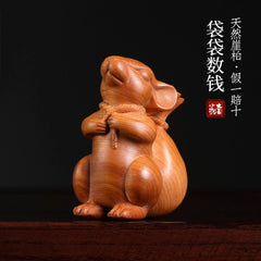 Counting Money and Giving A Rat Cliff-Bark Wood Zodiac Rat Figurine 07FC0E-D4 - KOEEK