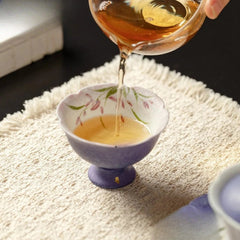 60ml Retro Ceramic Handpainted Orchid High Foot Cup Tea-tasting Cup Master Cup 07FC0E-D4 - KOEEK