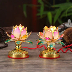2pcs 4.7" Buddhist Colorful Temple Shrine Light Prayer Worship Buddha Lotus Lamp 07FC0E-D4 - KOEEK