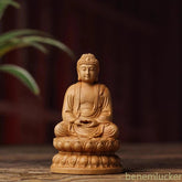 8cm Tathagata Buddha Statue Cliff Cypress Wood Handmade Carve Handicraft 07FC0E-D4 - KOEEK