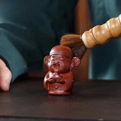 7.5cm Vintage Yixing Purple Clay Wealth God Tea Pet Tea Statue Ornaments Crafts 07FC0E-D4 - KOEEK