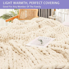 Chunky Knit Throw Blanket for Couch, 40x60 inches, Hand Knitted 07FC0E-D4 - KOEEK