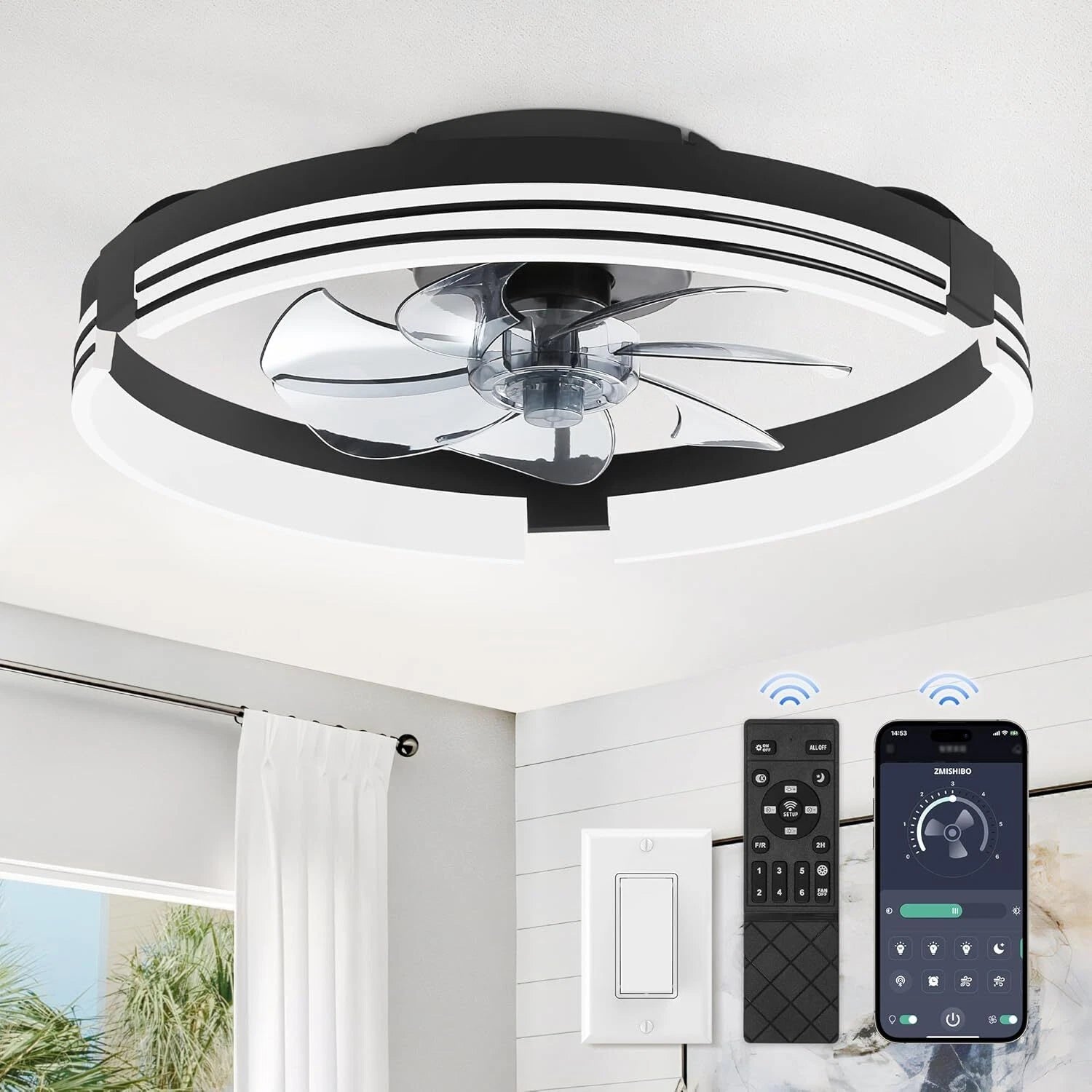 Low Profile Ceiling Fans with Lights and Remote, 20 Inch Flush Mount Ceiling Fan 07FC0E-D4 - KOEEK