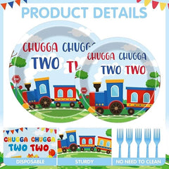 Chugga Chugga Two Two Tableware - 96 Pcs Train Themed 2nd Birthday Decorations 07FC0E-D4 - KOEEK