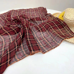 Womens Wine Red Flax Linen Plaid Bandana Neck Wrap Neckerchief Shawl Scarf 07FC0E-D4 - KOEEK