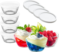 16pc Set of Small Glass Bowls with Airtight Lids - 8oz Stackable Custard Cups 07FC0E-D4 - KOEEK