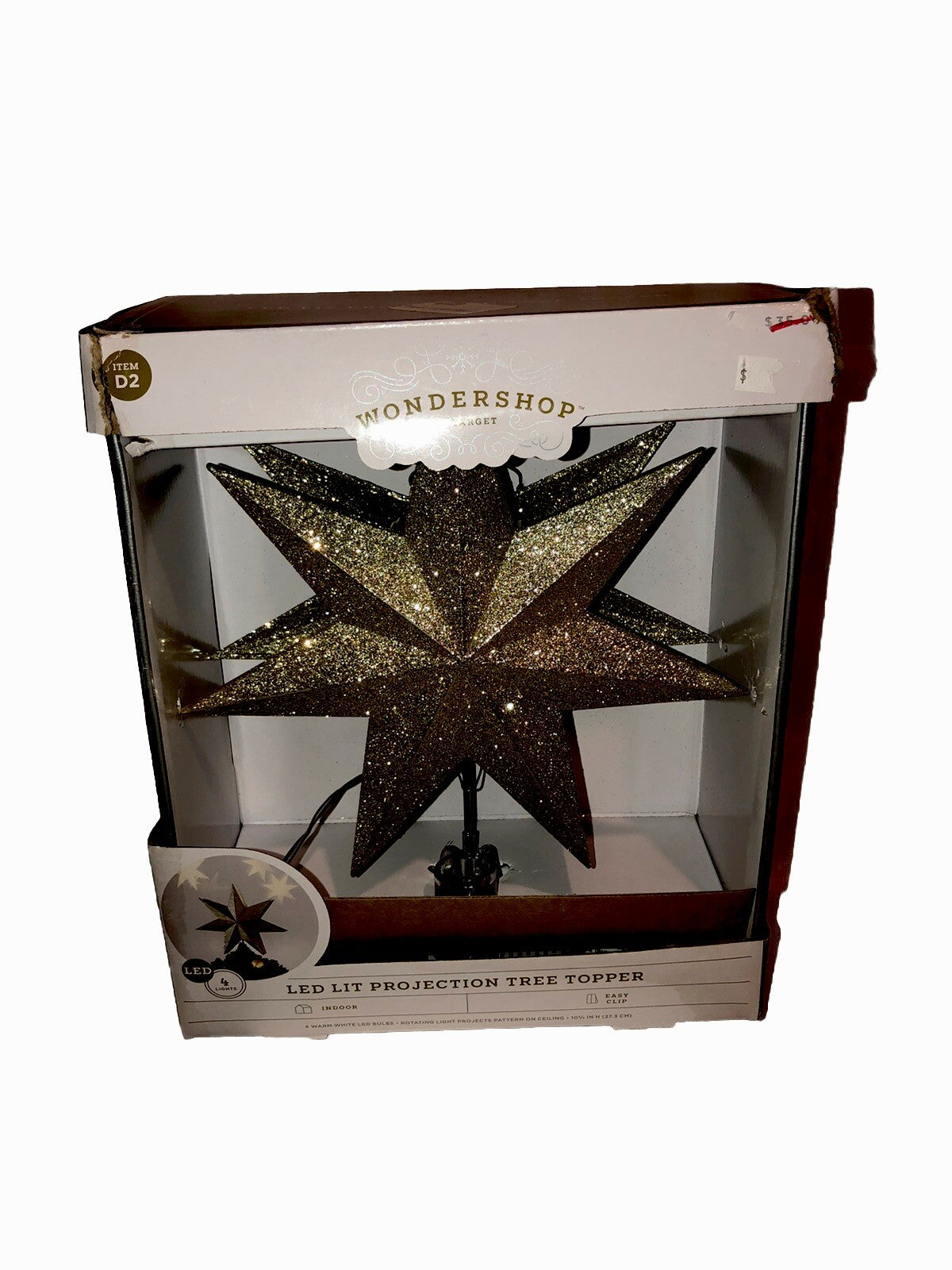 Wondershop Gold Glitter Star Tree Topper Christmas LED Lit Projection Lights WONDERSHOP - KOEEK