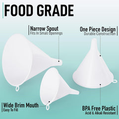 new Zulay 3-Pieces Plastic Funnel Set - Large, Medium, and Small Kitchen White 07FC0E-D4 - KOEEK