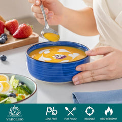 Bonita Cereal Bowls Set of 6, 24 Oz Ceramic Bowls for Kitchen, Dishwasher