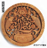 27*27cm Dongyang Camphor Wood Carving Wall Hanging luck Wealth Home Decor 07FC0E-D4 - KOEEK