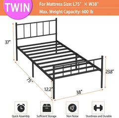 Classic metal platform bed frame with steel rail support mattress base 07FC0E-D4 - KOEEK
