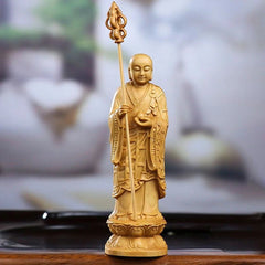 10cm Boxwood Ksitigarbha Bodhisattva Statue Wooden Home Altar Decor Figurine 07FC0E-D4 - KOEEK
