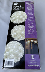 GE 3 PACK SPHERES 50 LEDS IN EACH 5.5" SPHERE, WARM WHITE CHRISTMAS LIGHTS GE - KOEEK