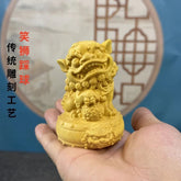 6cm Boxwood Carved Wealth Lion Figurine Home Décor Gift Chinese Style Craft 07FC0E-D4 - KOEEK
