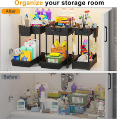 3 Pack Under Sink Organizer,2-Tier Multi-Use Kitchen Bathroom Organizers Storage 07FC0E-D4 - KOEEK