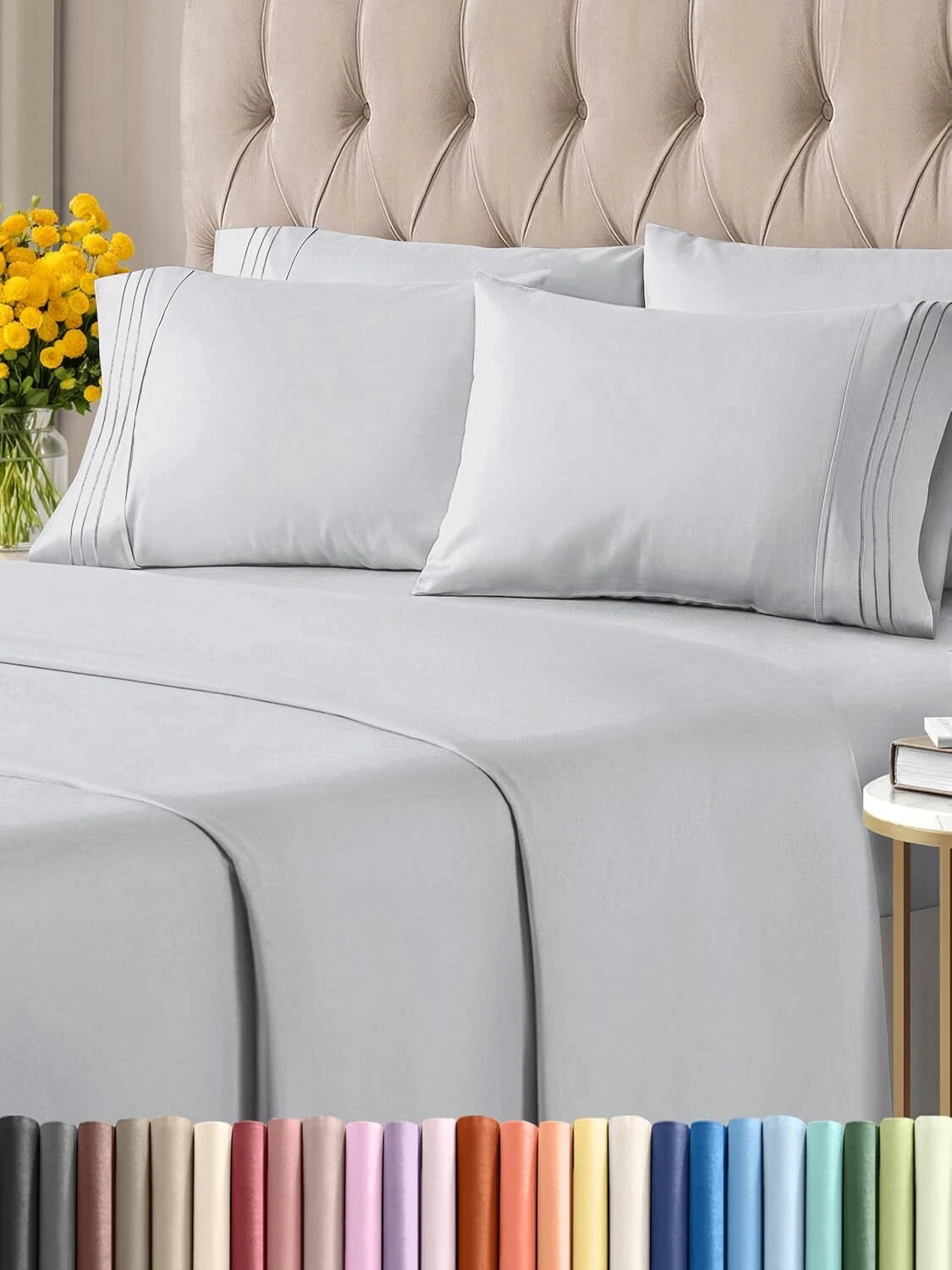 Queen 6 Piece Sheet Set -Breathable, soft and wrinkle resistant -French Gray 07FC0E-D4 - KOEEK