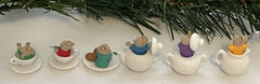 1991 Hallmark Ornament TINY TEA PARTY Tiny Mice In A Miniature Tea Set Set 6 HALLMARK - KOEEK