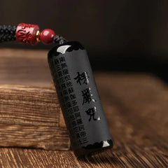 Natural Obsidian Shurangama Mantra Pendant Heart Sutra Necklace Buddhist Pendant 07FC0E-D4 - KOEEK