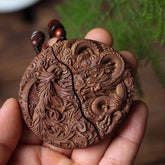 Agarwood Dragon Phoenix Couple Pendant Necklace Carved Charm Pair Unisex 07FC0E-D4 - KOEEK