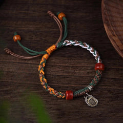 Tibetan Handmade Weaving Bracelet Zakirham Bangle Cotton Rope Silver Amulet 07FC0E-D4 - KOEEK