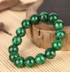 Imperial Green Jade Bead Bracelet 12mm Round Beads Full Color Unisex Jewelry 07FC0E-D4 - KOEEK