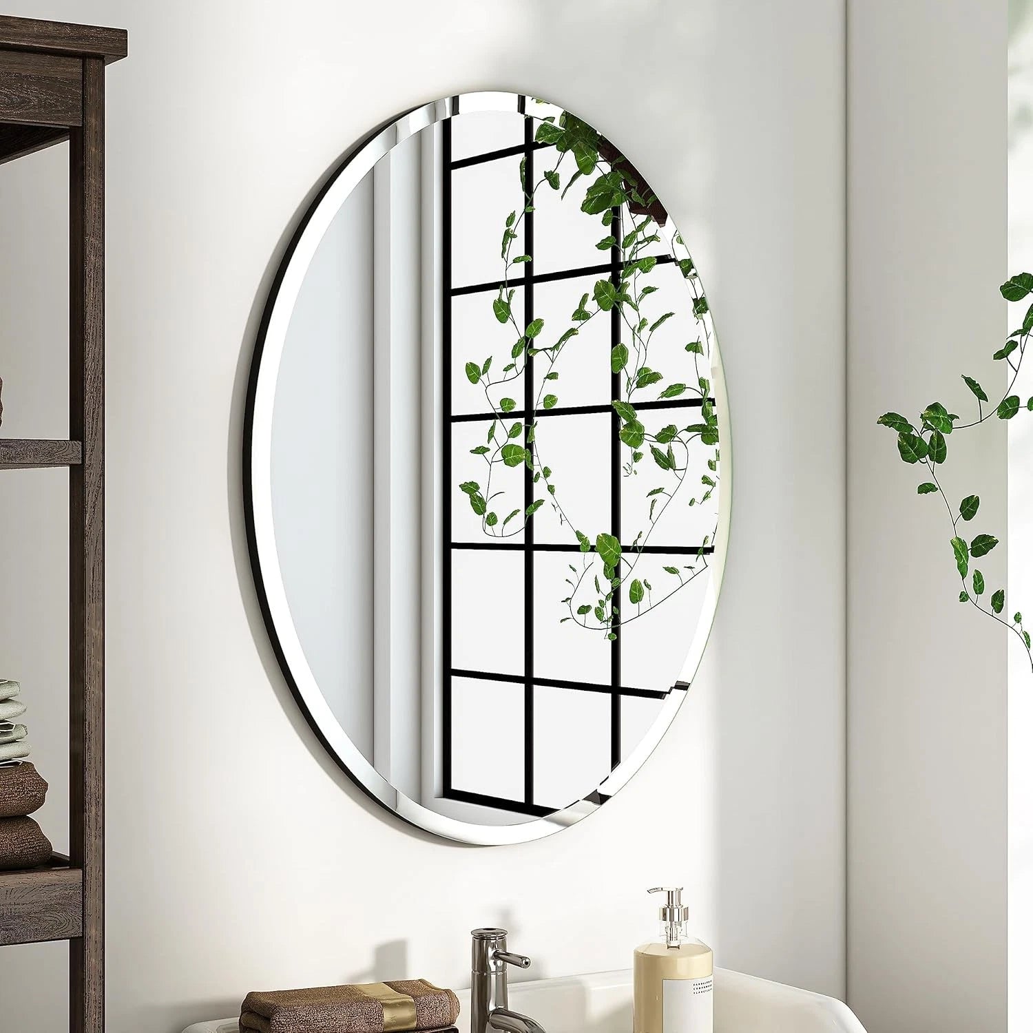 Bathroom Mirror for Over Sink-Oval Frameless Mirro -Beveled Polished Wall Mirror 07FC0E-D4 - KOEEK