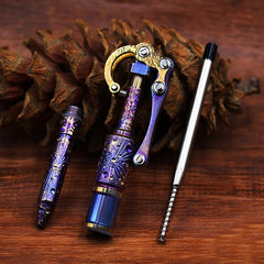 Titanium Meteorite Pattern Mechanical Signature Pen Tactical Ballpint Pen EDC 07FC0E-D4 - KOEEK