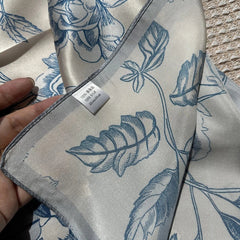 Silk Square Scarf 65*65cm Women Light Blue Flowers Kerchief Headscarf Wrap 07FC0E-D4 - KOEEK