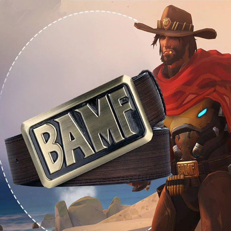 Game OW Overwatch Jesse·Mccree Brown Waistband Belt BAMF Cosplay Strap Buckle 07FC0E-D4 - KOEEK