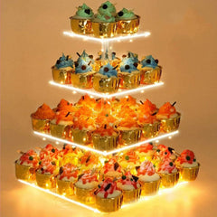 4 Tier Cupcake Stand Acrylic Tower Display with LED Light Premium Holder Dessert 07FC0E-D4 - KOEEK